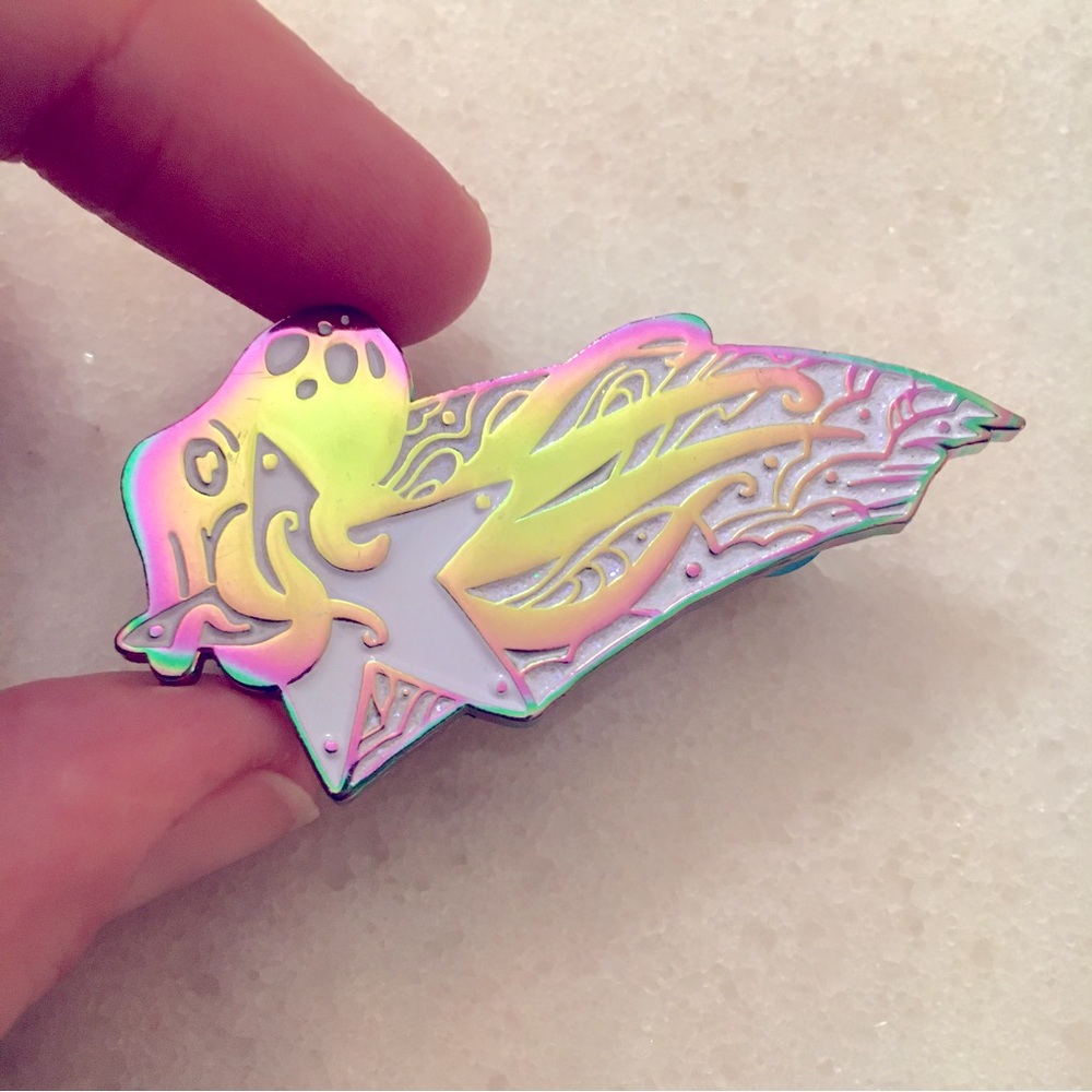 Rainbow titanium cosmic octopus enamel pin